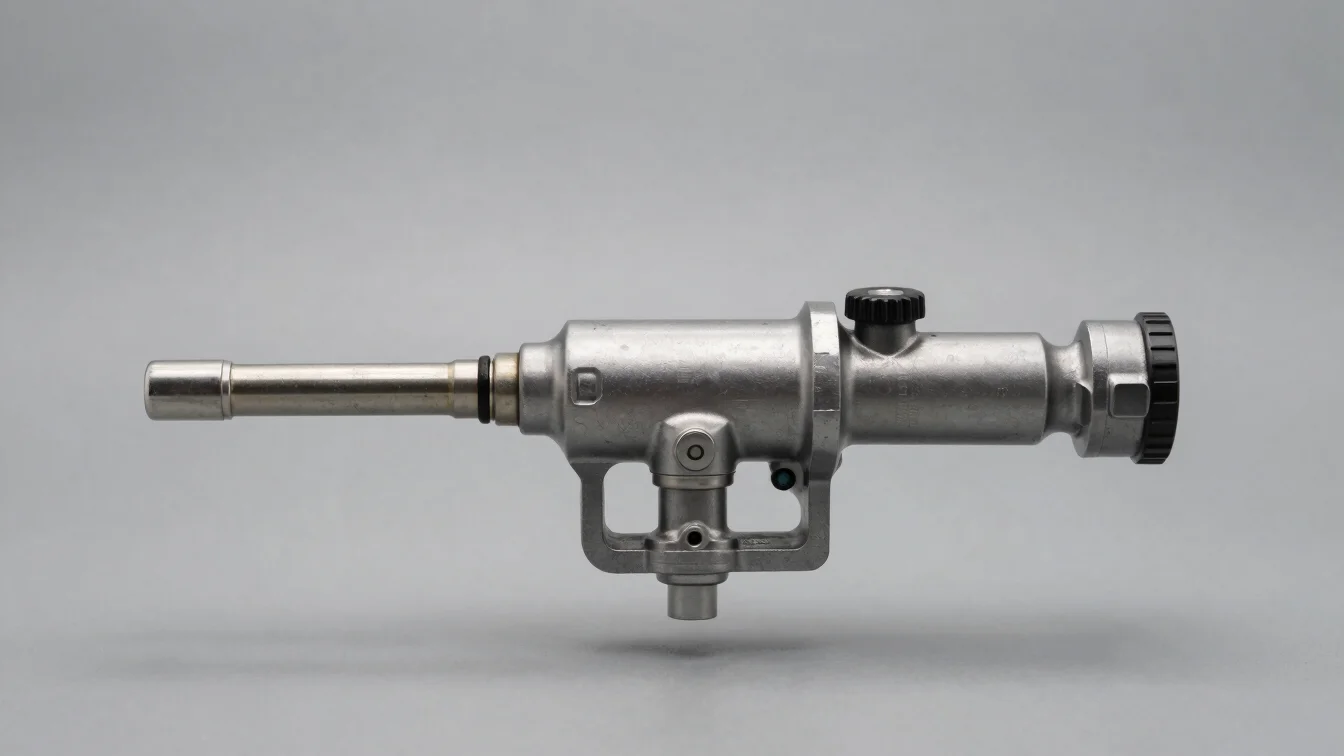 Clean studio shot of a diesel engine fuel injector on a neutral s
