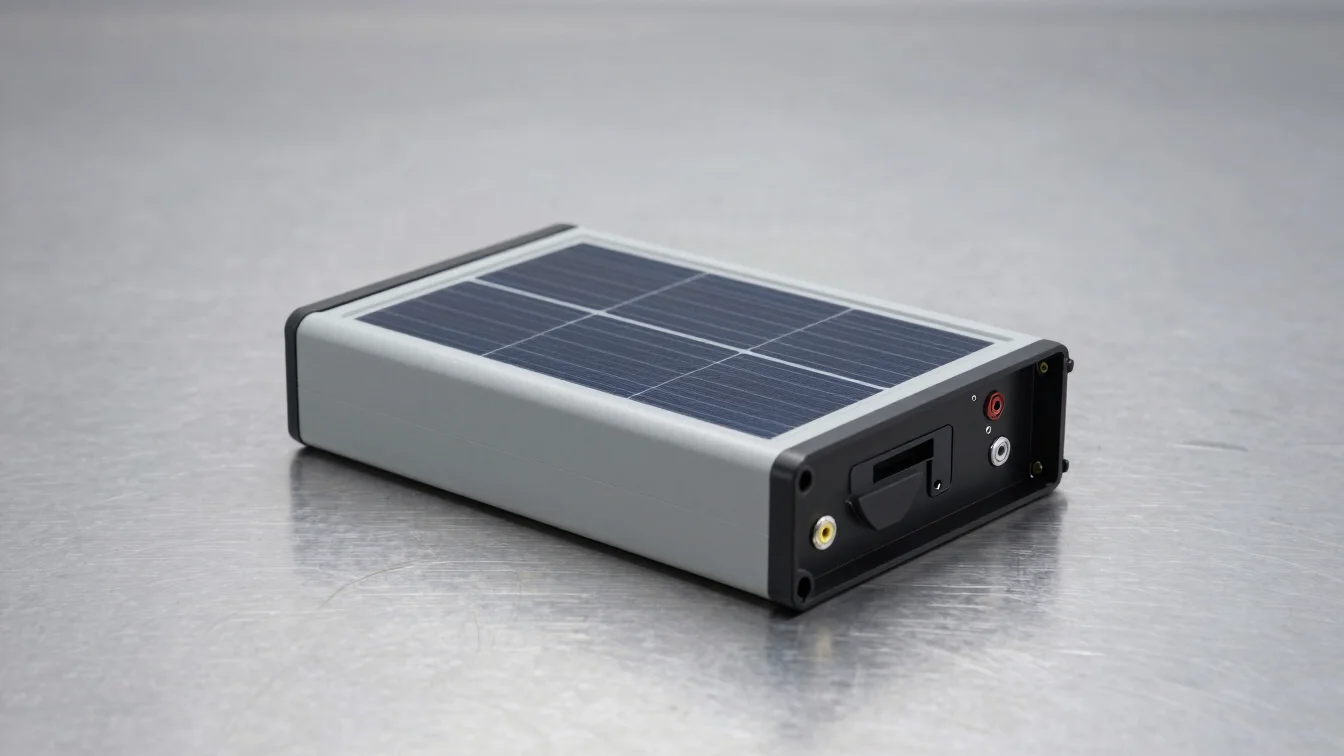Clean studio shot of a solar charge controller and battery bank f
